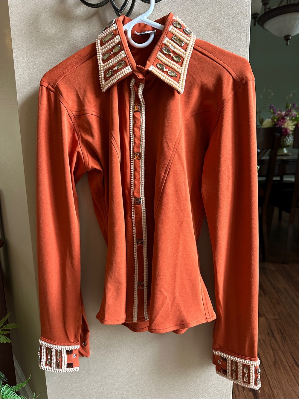 Royal Highness Embellished Rust western  zip front show blouse